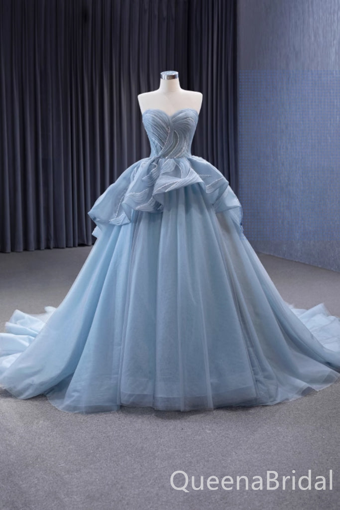 Gorgeous Blue Strapless A-line Sweetheart Lace up Back Ball Gown Party Dress Long Prom Dresses to Impress ,WGP1468