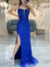 Elegant Shiny Blue Side Slit Mermaid Long Party Dress Prom Dresses ,WGP1875