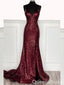 Gorgeous Burgundy Spaghetti Straps Sweetheart Open Back Mermaid Long Party Dress Prom Dresses ,WGP1876