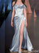 Elegant Off Shoulder Silver Side Slit Mermaid Long Party Dress Prom Dresses ,WGP1877