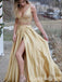 Gorgeous Plunging High Slit Two Pieces Sequins Evening Gown Long Prom Dresses with Pleats,WGP723