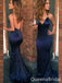 Blue Spaghetti Straps V Neck Mermaid Long Prom Dresses to Impress ,WGP1329