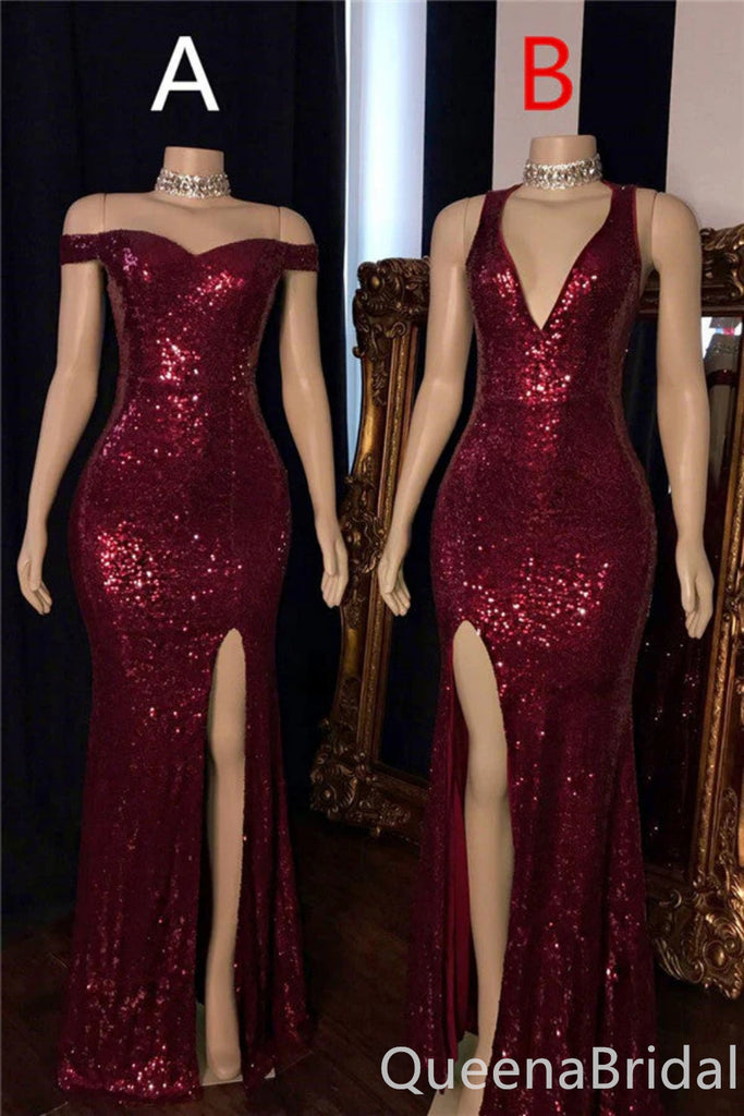 Sexy Wine Side Slit Mermaid Party Dress Long Prom Dresses to Impress ,WGP1708