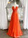 Elegant Orange Strapless V Neck A-line Long Party Dress Prom Dresses ,WGP1881