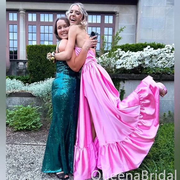 Elegant Pink Strapless Front Slit A-line Open Back Long Party Dress Prom Dresses ,WGP1883