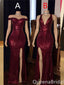 Sexy Wine Side Slit Mermaid Party Dress Long Prom Dresses to Impress ,WGP1708