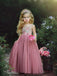 Spaghetti Strap Long Dusty Rose Floral Flower Girl Dresses, QB0328