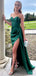 Elegant Green Side Slit Pleats Mermaid Sleeveless Evening Prom Dresses,WGP514