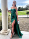 Elegant Green Side Slit Pleats Mermaid Sleeveless Evening Prom Dresses,WGP514