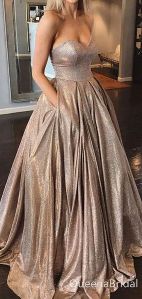 Sexy Elegant A-line Strapless Evening Gown Long Prom Dresses with Pockets ,WGP645