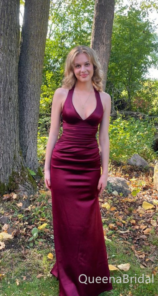 Sexy Burgundy V Neck Mermaid Criss Cross Long Prom Dresses to Impress ,WGP1543