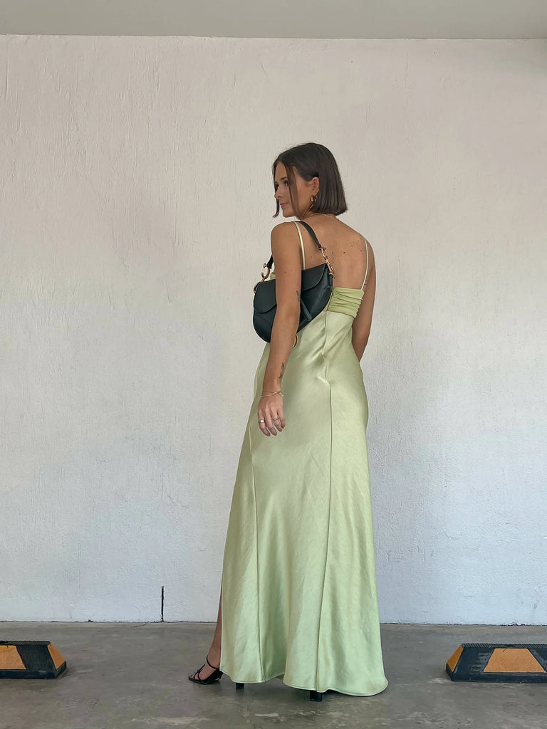 Elegant Light Green Spaghetti Strap Mermaid Side Slit Sleeveless Evening Prom Dresses,WGP515