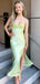 Elegant Light Green Spaghetti Strap Mermaid Side Slit Sleeveless Evening Prom Dresses,WGP515