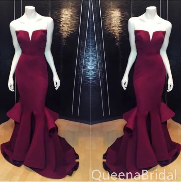 Sexy Elegant Strapless Mermaid Evening Gown Long Formal Dresses Prom Dresses with Ruffles,WGP804