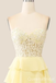 Light Yellow Strapless Tiered Sweetheart Lace Appliques A-line Lace Up Back Long Prom Dresses to Impress ,WGP1333