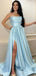 Elegant Sexy Blue Strapless A-line Evening Gown Maxi Long Formal Dresses Prom Dresses with Side Slit ,WGP899