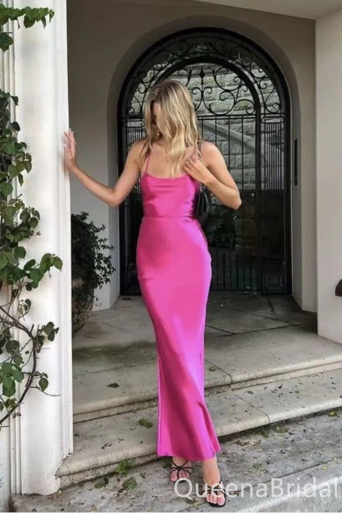 Sexy Pink Spaghetti Straps Mermaid Party Dress Long Prom Dresses to Impress ,WGP1625