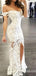 Charming White Mermaid Sexy Strapless Sweetheart Lace Appliques Evening Gown Long Formal Dresses Prom Dresses with Side Slit ,WGP790