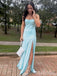 Elegant Blue Spaghetti Strap Mermaid Side Slit Sleeveless Evening Prom Dresses,WGP518