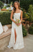 Elegant White Strapless Side Slit Ruffle Evening Prom Dresses,WGP476