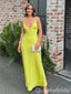 Sexy Yellow Plunging Spaghetti Straps Sheath Evening Gown Maxi Long Formal Dresses Prom Dresses ,WGP881