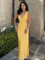 Stylish Yellow V Neck Sheath Long Prom Dresses to Impress ,WGP1554