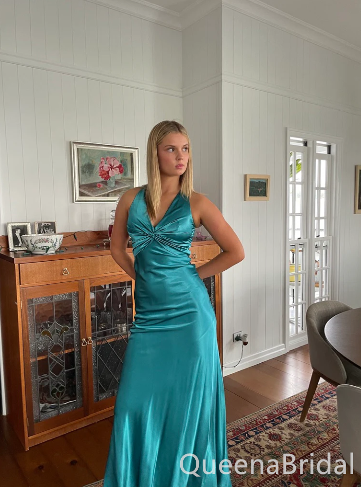 Stunning V Neck Bow Sheath Long Prom Dresses to Impress ,WGP1555