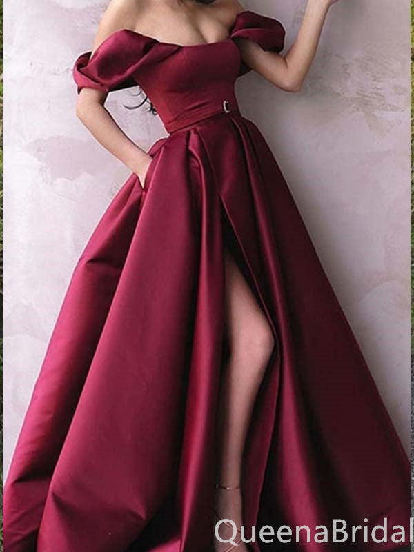 Sexy Off the Shoulder Sweetheart High Slit A-line Evening Gown Long Prom Dresses,WGP706