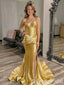 Gold Strapless Sweetheart Mermaid Long Prom Dresses to Impress with Train,WGP1334