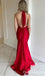 Sexy Red Halter Plunging Mermaid Open Back Evening Gown Maxi Long Formal Dresses Prom Dresses with Trailing ,WGP901