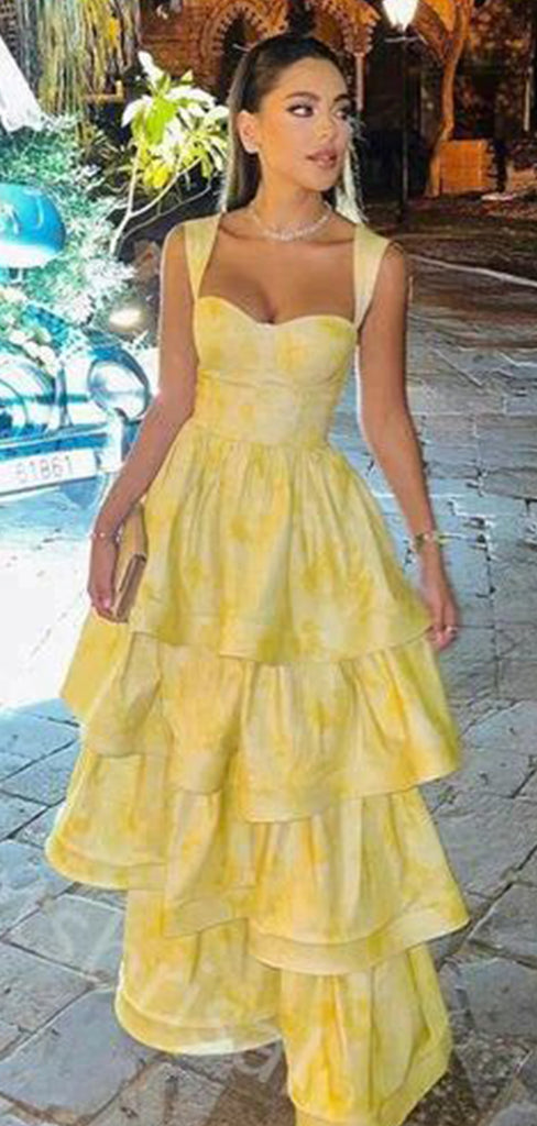 Unique Yellow Ruffles Sweetheart A-line Evening Gown Prom Dresses,WGP593