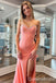 Strapless Blush Pink Beaded Sweetheart Side Slit Mermaid Long Prom Dresses ,WGP1559