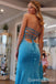 Strapless Blue Beaded Sweetheart Side Slit Mermaid Long Prom Dresses ,WGP1560