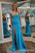 Strapless Blue Beaded Sweetheart Side Slit Mermaid Long Prom Dresses ,WGP1560