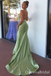 Green Halter Pleats Mermaid Long Prom Dresses ,WGP1561