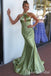 Green Halter Pleats Mermaid Long Prom Dresses ,WGP1561