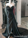 Black Strapless Mermaid V Neck Long Prom Dresses to Impress with Train,WGP1335