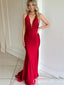 Sexy Red Halter Plunging Mermaid Open Back Evening Gown Maxi Long Formal Dresses Prom Dresses with Trailing ,WGP901