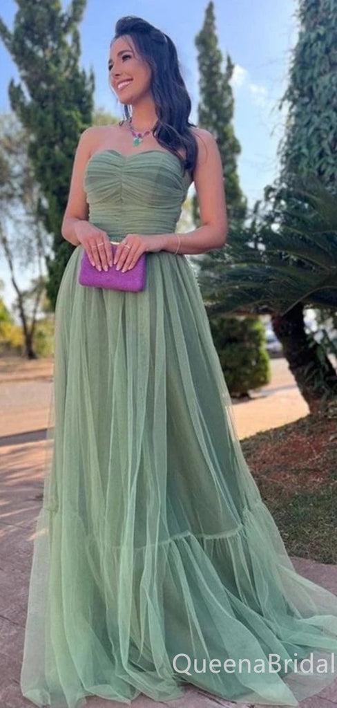 Elegant Green Strapless A-line Sweetheart Evening Gown Maxi Long Formal Dresses Prom Dresses,WGP931