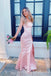 Strapless Light Pink Side Slit Mermaid Long Prom Dresses ,WGP1567