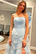 Elegant Light Blue Side Slit Strapless A-line Long Prom Dresses ,WGP1568