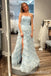 Elegant Light Blue Side Slit Strapless A-line Long Prom Dresses ,WGP1568