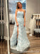 Elegant Light Blue Side Slit Strapless A-line Long Prom Dresses ,WGP1568