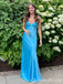 Stunning Blue Spaghetti Straps V Neck Sheath Long Prom Dresses ,WGP1572