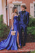 Sexy Blue Strapless Side Slit A-line Long Prom Dresses ,WGP1574