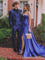 Sexy Blue Strapless Side Slit A-line Long Prom Dresses ,WGP1574