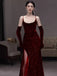 Elegant Dark Red Sweetheart Spaghetti Straps Sequins Lace Side Slit Mermaid Prom Dresses ,WGP397