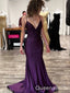 Sexy Purple V Neck Spaghetti Straps Mermaid Party Dress Long Prom Dresses to Impress ,WGP1534