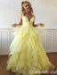 Sexy Yellow Plunging A-line Layer Evening Gown Maxi Long Formal Dresses Prom Dresses with Ruffles ,WGP902