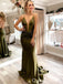 Sexy Sheath Spaghetti Straps Olive Green Plunging Open Back Evening Gown Long Formal Dresses Prom Dresses,WGP810